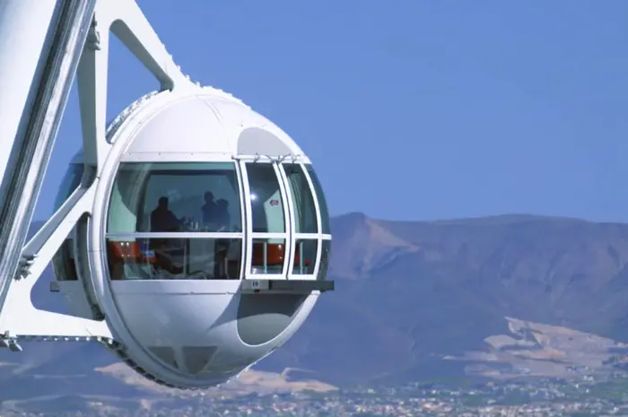 High Roller cabin with desert mountains in the background