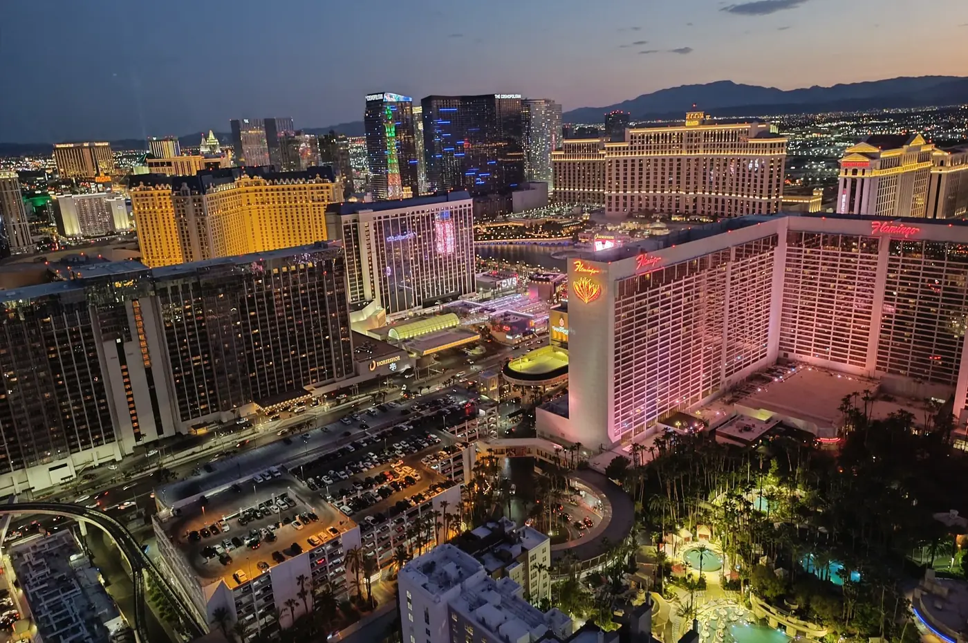 Las Vegas Strip lights viewed from above at night